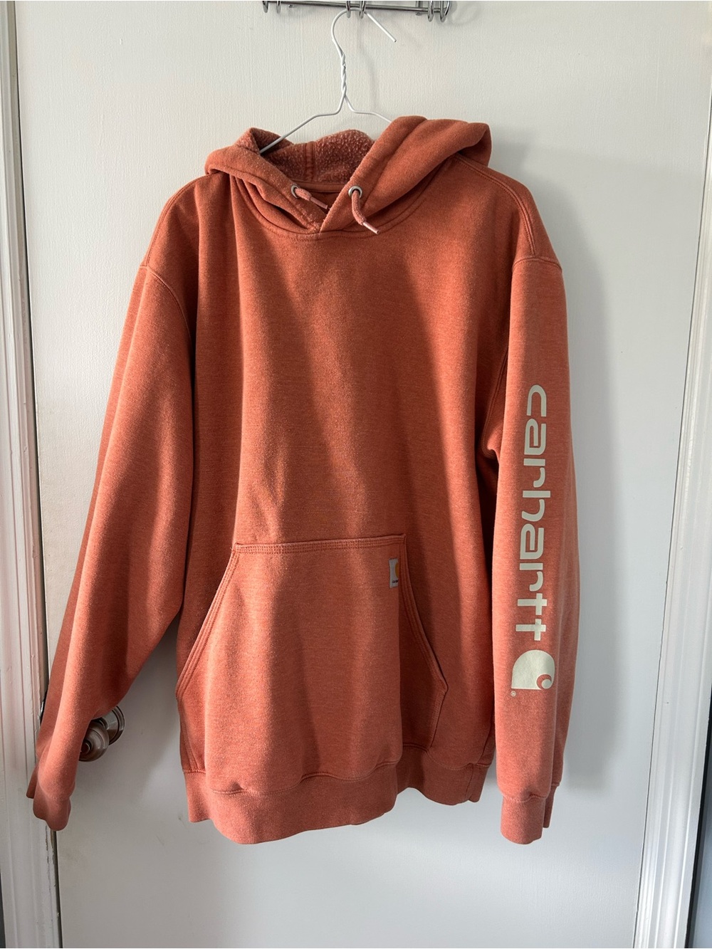 Carhartt Men’s Hoodie in Rust Orange with Sleeve Logo